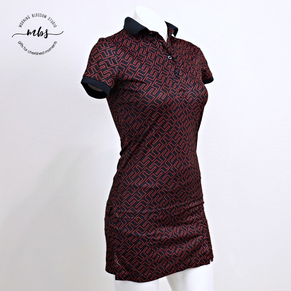 J. Lindeberg Geometric Monogram Athletic Top & Skort Set Navy Red Women XS